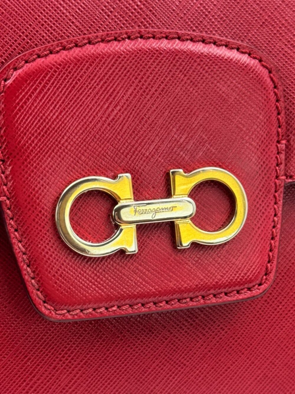Salvatore Ferragamo Red Leather Gancini Top Handle Crossbody Bag - Picture 10 of 14